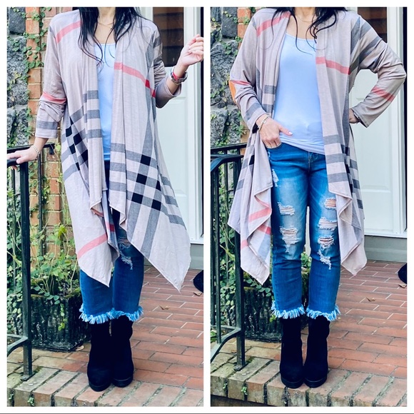 ✨LAST ONE✨Designer Plaid chic open draped cardigan - Picture 4 of 12